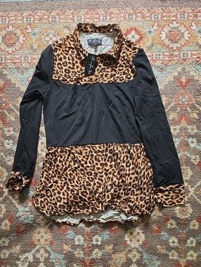 Leopard Print Paneled Black Long-Sleeve Top Willow Tree Medium